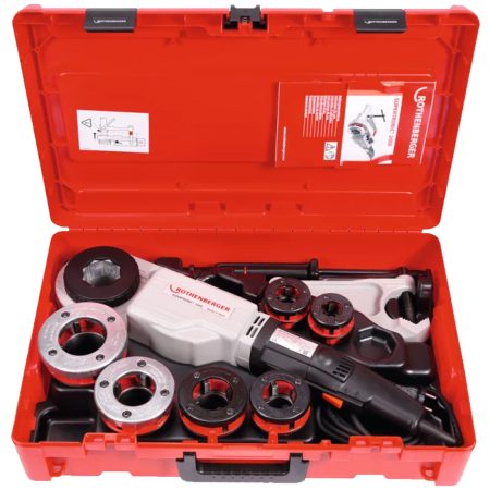 Filiera Elettrica Portatile ROTHENBERGER SUPERTRONIC 2000 Set 230 V Produzione Filettature BSPT R 1/2-2” su Tubi Acciaio con Valigetta e Testine Complete