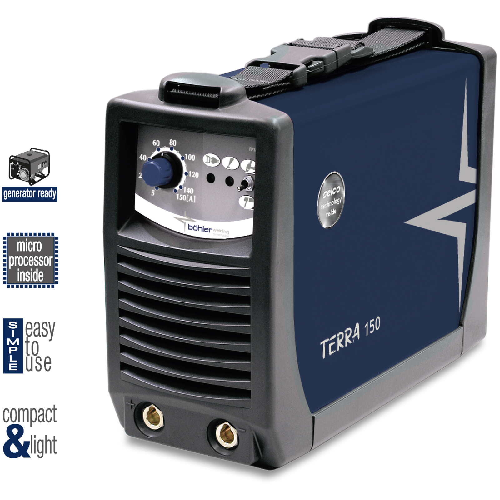 Saldatrice Inverter MMA e TIG DC Lift 150A BÖHLER Generatore per Saldatura Hot Start, Arco Force, Anti-Sticking Compatto Monofase 230V modello TERRA 150