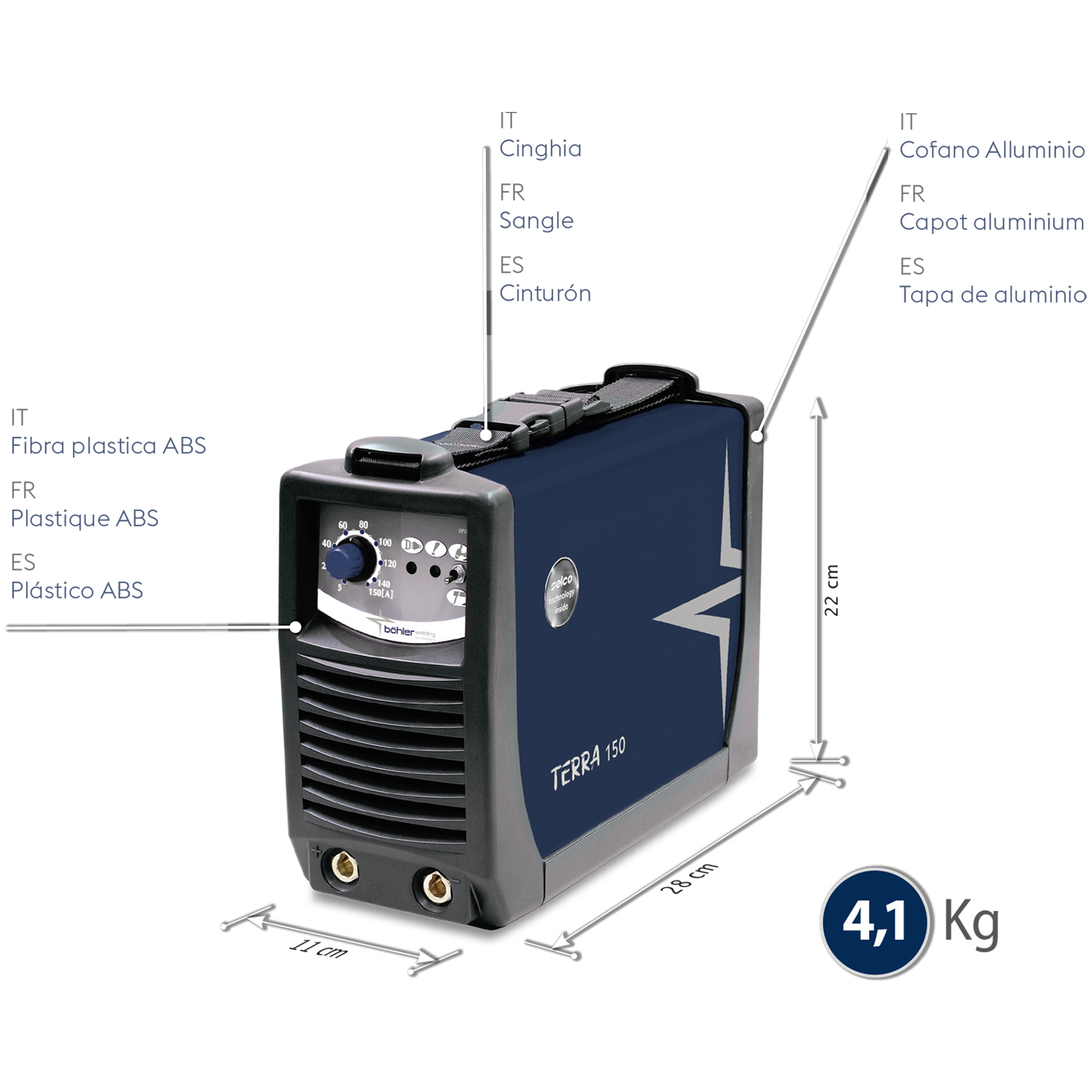 Saldatrice Inverter MMA e TIG DC Lift 150A BÖHLER Generatore per Saldatura Hot Start, Arco Force, Anti-Sticking Compatto Monofase 230V modello TERRA 150 - immagine 4