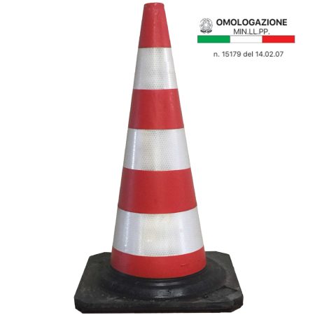 Cono Stradale in Gomma 50 cm SISAS con 3 Fasce Rifrangenti Alta Intensità Cono Cantiere Segnaletica Stradale