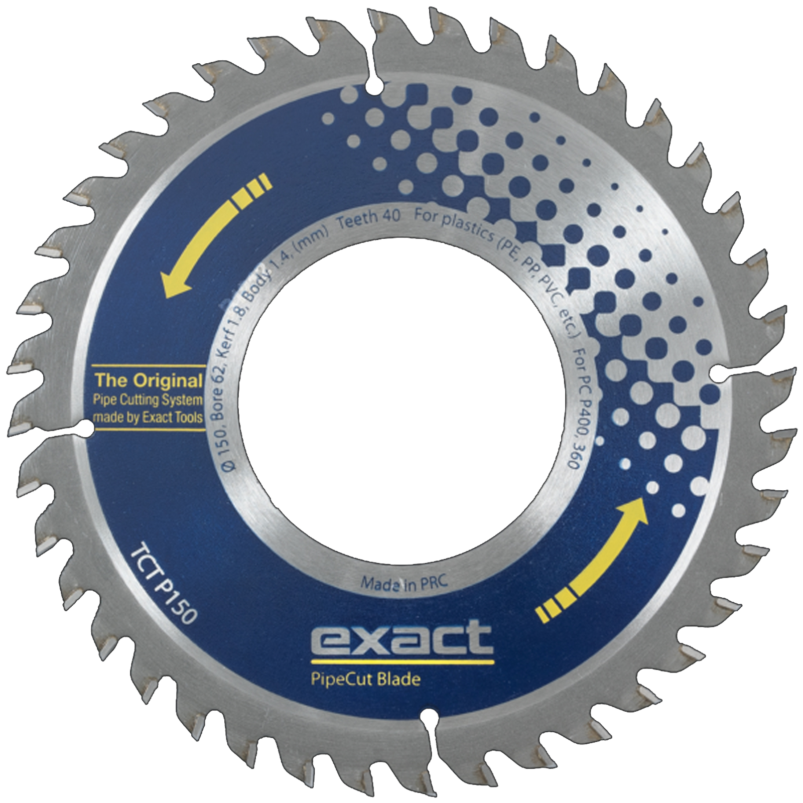 Lama Ø 150 mm per Tagliatubi EXACT TCT P150 Disco da Taglio a 40 Denti per Tubi in PE, PE-HD, PP e PVC